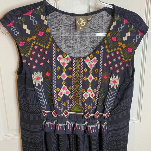 Anthropologie One September Barranco Embroidered  Navy Bohemian Blouse Tunic XXS - Picture 6 of 15